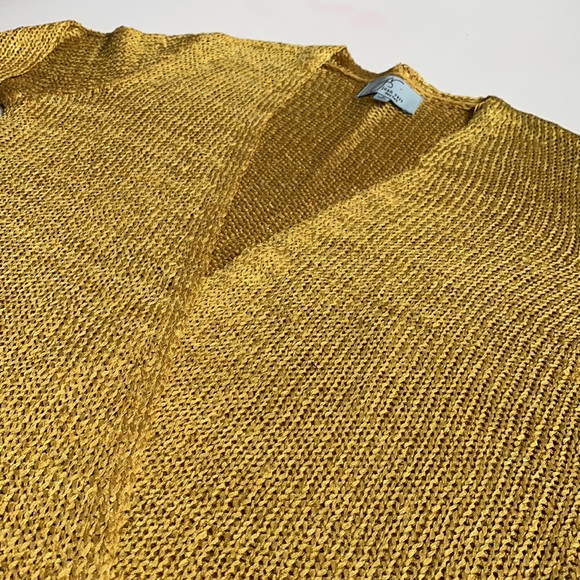 JOAN VASS Open Knit 3/4 Sleeve Cardigan Gold Metallic Size Small - Picture 6 of 8